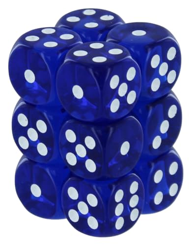 Chessex Translucent 16mm d6 with pips Dice Blocks (12 Dice) - Blue w/White von Chessex