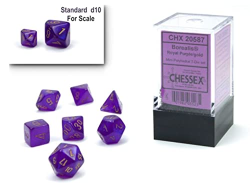 Borealis® Mini-Polyhedral Royal Purple/gold Luminary™7-Die Set von Chessex
