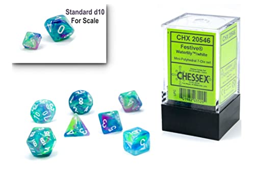 Festive® Mini-Polyhedral Waterlily™/White 7-Die Set von Chessex