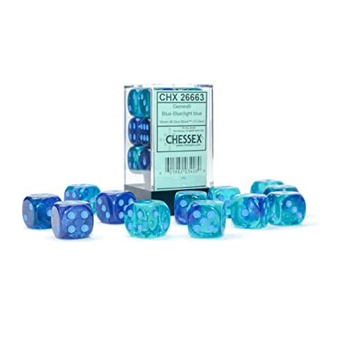 Gemini® 16mm d6 Blue-Blue/light blue Luminary™ Dice Block™ (12 dice) von Chessex