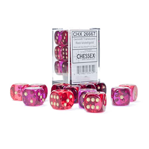 Gemini® 16mm d6 Translucent Red-Violet/gold Dice Block™ (12 dice) von Chessex