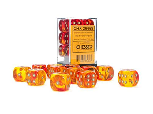 Gemini® 16mm d6 Translucent Red-Yellow/gold Dice Block™ (12 dice) von Chessex