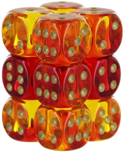 Gemini® 16mm d6 Translucent Red-Yellow/gold Dice Block™ (12 dice) von Chessex