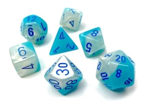 Gemini® Polyhedral Pearl Turquoise-White/blue Luminary™ 7-Die Set von Chessex