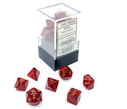 Glitter Mini-Polyhedral Ruby/gold 7-Die Set von Chessex