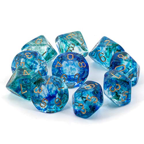 Nebula Oceanic/Gold Luminary Set of Ten d10s von Chessex