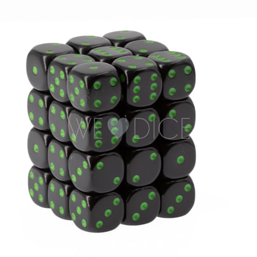 Opaque Black/Green 12mm d6 Dice Block (36 dice) von Chessex
