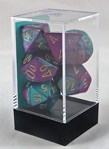 Polyhedral 7-Die Gemini Dice Set - Purple & Teal with Gold (d4, d6, d8, d10, d12, d20 & d00) von Chessex