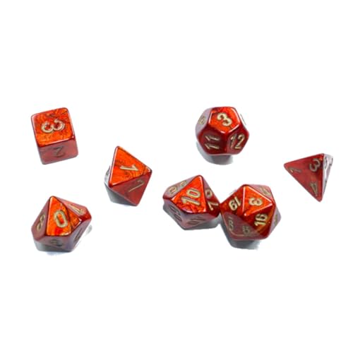 Scarlet Scarab Mini-Würfel mit goldfarbenen Zahlen, 10 mm, 7 Stück von Chessex