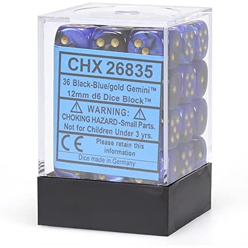 Würfelblock mit 36 Würfeln Gemini Schwarz-Blau gold von Chessex Manufacturing