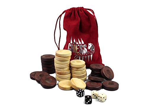 Chessgammon Backgammon-Stücke aus Holz oder Karo, mit 4 Würfeln für Backgammon, Set mit Doppelwürfeln, 35 mm Chessgammon Backgammon-Stücke aus Holz oder Karo, mit 4 Würfeln für Backgammon, Set mit Doppelwürfeln, 35 mm von Chessgammon