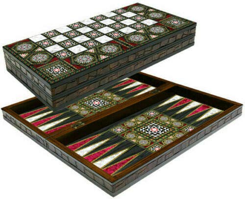 Chessgammon Großes Backgammon-Set, zusammenklappbar, aus Holz, hochwertig, robust, Perlmutt – 43,2 cm von Chessgammon