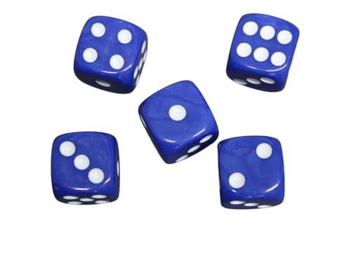 D6-Würfelrolle mit abgerundetem Marmor-Effekt, 16 mm, Königsblau, mit weißen Punkten von Chessgammon