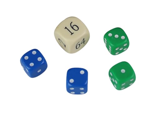 Ersatz-Backgammon-Würfel-Set, cremefarbener Doppelwürfel, blaue und grüne Würfel Ersatz-Backgammon-Würfel-Set, cremefarbener Doppelwürfel, blaue und grüne Würfel von Chessgammon