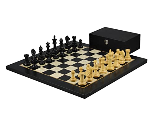 Helena Perlmutt Flachbrett Schachset Ebonywood 50,8 cm Gewicht Ebonised Fierce Knight Staunton Schachfiguren 9,5 cm von Chessgammon