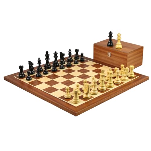 Mahagoni Schachset 53,3 cm mit gewichteten Ebonisierten Staunton French Knight Schachfiguren 9,5 cm Mahagoni Schachset 53,3 cm mit gewichteten Ebonisierten Staunton French Knight Schachfiguren 9,5 cm von Chessgammon