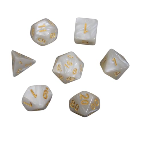 Perlweiß marmoriertes DND-Würfel-Set, 7-teiliges Würfel-Set, Rollenspielwürfel mit Würfelbeutel Perlweiß marmoriertes DND-Würfel-Set, 7-teiliges Würfel-Set, Rollenspielwürfel mit Würfelbeutel von Chessgammon