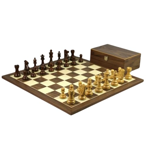 Schachspiel aus Walnussholz, 53,3 cm, mit beschwertem Sheesham Staunton, französischer Ritter, Schachfiguren, 9,5 cm Schachspiel aus Walnussholz, 53,3 cm, mit beschwertem Sheesham Staunton, französischer Ritter, Schachfiguren, 9,5 cm von Chessgammon