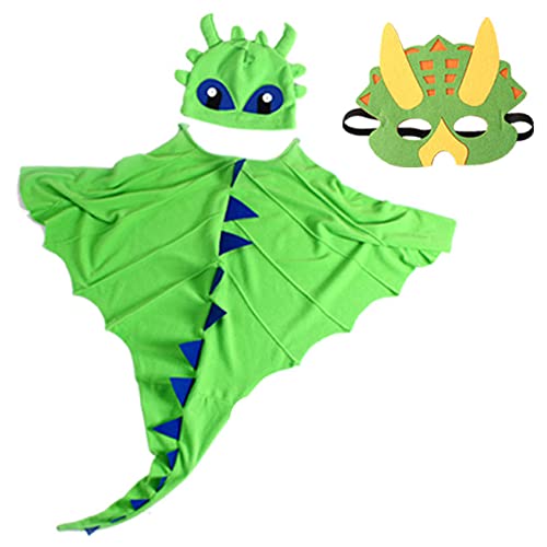 Cheuling Halloween Dinosaurier Kostüm Kinder Dinosaurier Cosplay Umhang Drachen Mantel Kleidung Kinder Dinosaurier Flügel Set Rollenspiel Karneval Themenparty Maskerade für Jungen Mädchen (Grün) von Cheuling