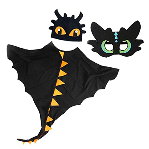 Cheuling Halloween Dinosaurier Kostüm Kinder Dinosaurier Cosplay Umhang Drachen Mantel Kleidung Kinder Dinosaurier Flügel Set Rollenspiel Karneval Themenparty Maskerade für Jungen Mädchen (Schwarz) von Cheuling