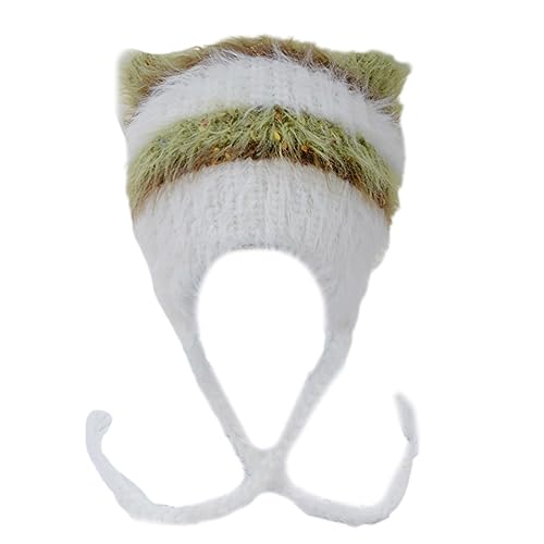 Chevnzev Kätzchen Ohrhut Gestreifter Häkelhut Y2K Kappe Für Frauen Männer Cosplay Bild Requisiten Süße Cap Cosplay Halloween Handgefertigt von Chevnzev