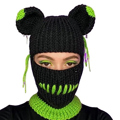 Chevnzev Lustige Gestrickte Mütze Halloween Bunte Regenbogenbären Kostüm Party Cosplay Katze Party Hüte von Chevnzev
