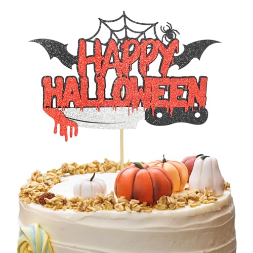Chewarelly 1 Packung "Happy Halloween"-Kuchenaufsätze, Glitzer-Kuchenspieße für Babyparty, Halloween und Geburtstagsparty-Dekorationen (Stil 2) von Chewarelly