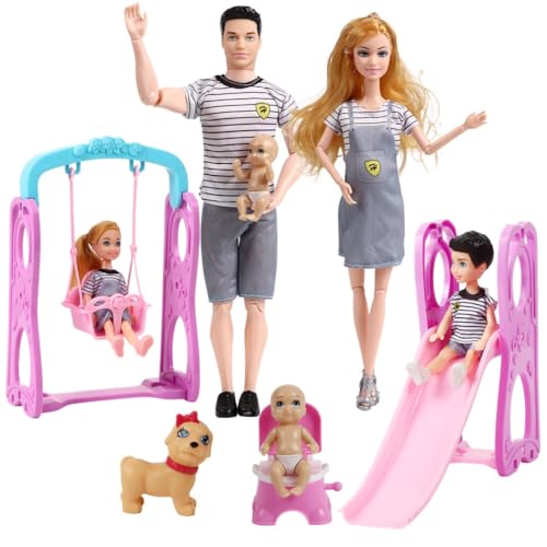 6-teiliges Puppenset mit schwangeren Mama, Papa, 3 Kindern, Baby im Bauch, Hund, Schaukel und Rutsche, ideal für Kinder 6-teiliges Puppenset mit schwangeren Mama, Papa, 3 Kindern, Baby im Bauch, Hund, Schaukel und Rutsche, ideal für Kinder von Chewtoyo