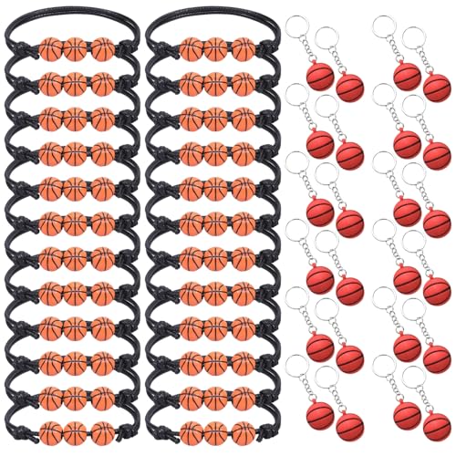 Basketball-Armbänder und Schlüsselanhänger, stabiler Metallring, schwarze verstellbare Schnur, Basketball-Armband mit Schlüsselanhänger-Set, Sportthemen-Partygeschenke für Basketball-Liebhaber, 48 Basketball-Armbänder und Schlüsselanhänger, stabiler Metallring, schwarze verstellbare Schnur, Basketball-Armband mit Schlüsselanhänger-Set, Sportthemen-Partygeschenke für Basketball-Liebhaber, 48 von Chewtoyo