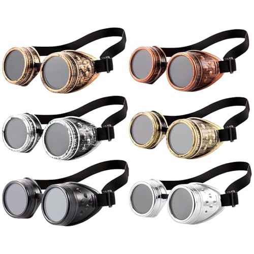 Chewtoyo Steampunk Brillen Set (6 Paar) Einstellbare Runde Linse Brille Stil Vintage Kostüm Zubehör für Halloween von Chewtoyo
