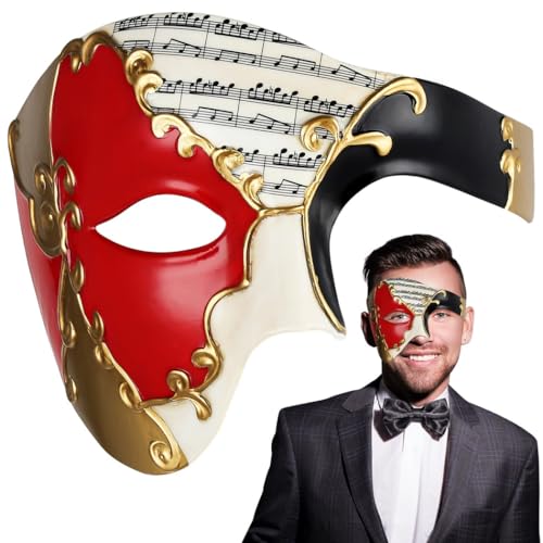 Elegante Phantommaske mit Bändern, bequeme venezianische Halbgesichtsmaske für Maskerade, Oper und Halloween-Partys, Schwarz/Rot, Einheitsgr��e Elegante Phantommaske mit Bändern, bequeme venezianische Halbgesichtsmaske für Maskerade, Oper und Halloween-Partys, Schwarz/Rot, Einheitsgr��e von Chewtoyo