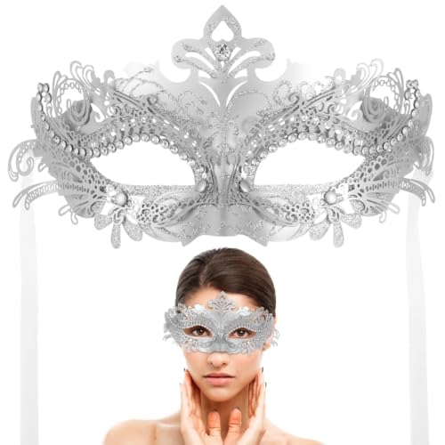 Funkelnde Strass Venezianische Maske für Frauen, ideal für Cosplay, Abschlussball, Karneval & Motto-Partys, silber, Einheitsgr��e Funkelnde Strass Venezianische Maske für Frauen, ideal für Cosplay, Abschlussball, Karneval & Motto-Partys, silber, Einheitsgr��e von Chewtoyo