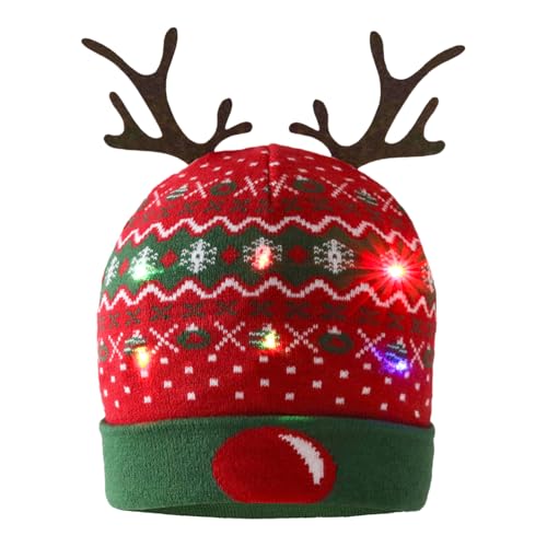 LED-beleuchtete Weihnachtsmütze mit Geweih, warme Strickmütze für den Winter von Chewtoyo