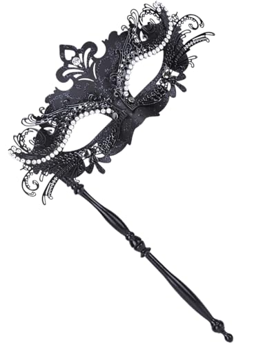 Luxuriöse venezianische Maskerade Maske mit Handstab, elegantes Karnevalskostüm-Accessoire für Damen, perfekt für Karneval und Partys, Schwarz, Einheitsgr��e von Chewtoyo