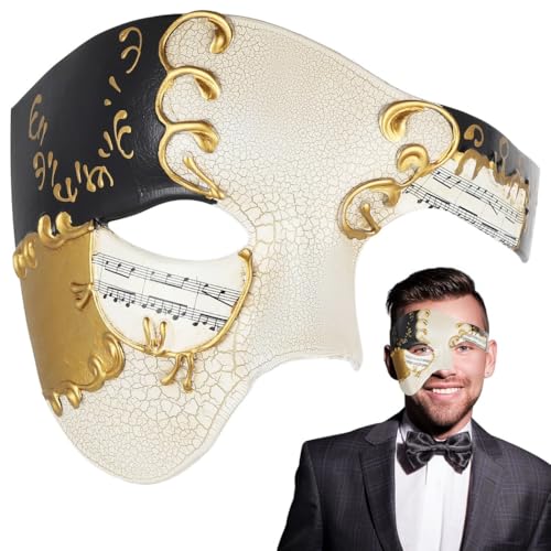 Phantom der Oper Maske mit Bändern, leichte venezianische Halbgesichtsmaske für Partys, Beige + Schwarz, Einheitsgr��e Phantom der Oper Maske mit Bändern, leichte venezianische Halbgesichtsmaske für Partys, Beige + Schwarz, Einheitsgr��e von Chewtoyo