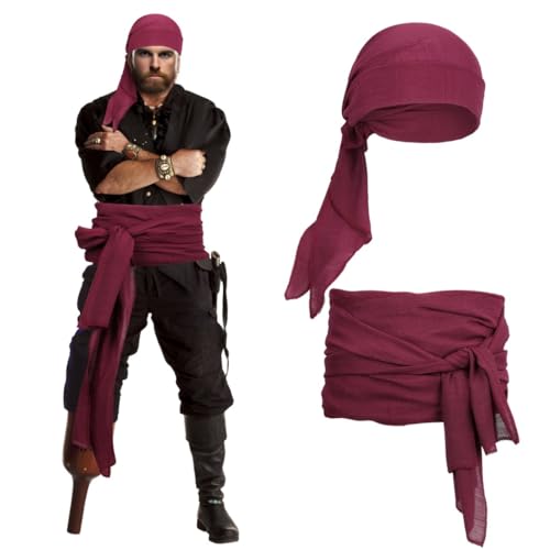 Piraten-Stirnband und Schärpe, Übergröße, Halloween-Piratenkostüm-Zubehör für Damen und Herren, Rot/Ausflug, einfarbig (Getaway Solids), Einheitsgröße von Chewtoyo