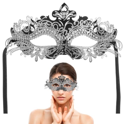 Venezianische Ballmaske mit Strasssteinen, elegante Maskerade-Maske für Partys, Halloween, Cosplay, schwarz/silberfarben, Einheitsgr��e von Chewtoyo
