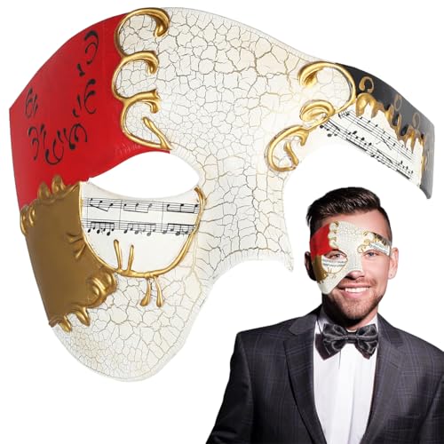Venezianische Phantommaske, Halbgesichtsmaske, leicht, mit Bändern, für Halloween-Party, Opern-Kostüm-Zubehör, Beige + Rot, Einheitsgr��e Venezianische Phantommaske, Halbgesichtsmaske, leicht, mit Bändern, für Halloween-Party, Opern-Kostüm-Zubehör, Beige + Rot, Einheitsgr��e von Chewtoyo