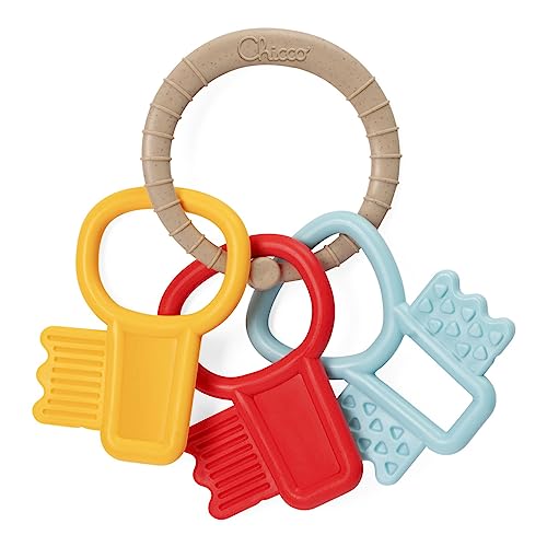 Chicco Eco+ Coloured Keys Tinker Toy, Schlüsselgreifer aus recyceltem Kunststoff, farbiger Schlüsselbund, einfach zu halten und leicht, taktile Erfahrung und Stimulation des Zahnfleisches, 3-18 Monate von Chicco