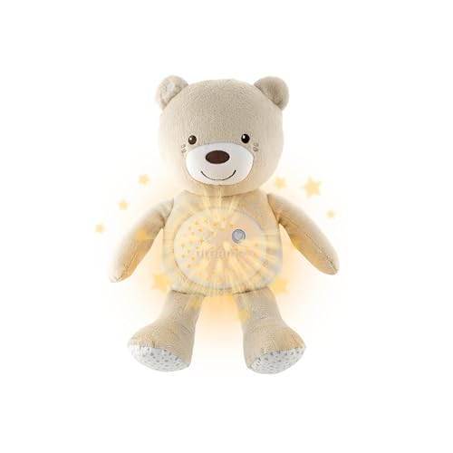 Chicco First Dreams Baby Bär Plüsch-Teddybär, weicher Projektor mit Nachtlicht, Lichteffekten und entspannenden Melodien, Beige - Kinderspielzeug 0+ Monate von Chicco