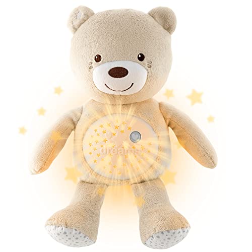 Chicco First Dreams Baby Bär Plüsch-Teddybär, weicher Projektor mit Nachtlicht, Lichteffekten und entspannenden Melodien, Beige - Kinderspielzeug 0+ Monate von Chicco