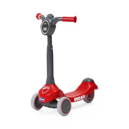 Chicco Ducati Scooter für Kinder, Evolutionärer Scooter für Kinder, leicht und einfach zu tragen, rutschfeste Basis, 2-4 Jahre, 3 gummibeschichtete Räder, Max 20 kg, Geschenkidee von Chicco