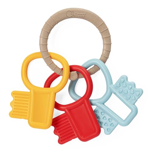 Chicco Eco+ Coloured Keys Tinker Toy, Schlüsselgreifer aus recyceltem Kunststoff, farbiger Schlüsselbund, einfach zu halten und leicht, taktile Erfahrung und Stimulation des Zahnfleisches, 3-18 Monate von Chicco