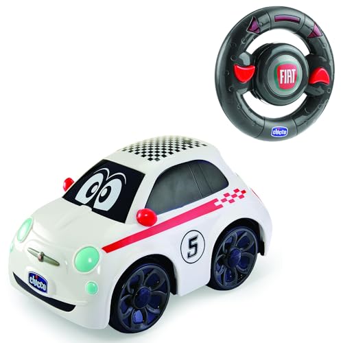 Chicco Fiat 500 RC ferngesteuerter Sportwagen Chicco , Ferngesteuert mit intuitivem Lenkrad, RC-Motorfahrzeug mit Geräuschen und Hupe — Spielzeug für Kinder ab 2 Jahren — Weiß von Chicco