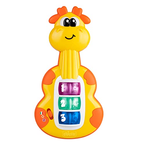 Chicco Gitarre Giraffe, Rassel Babys, lustiges Klavier, Kinderspielzeug mit 3 Tasten und 12 Melodien, elektronisches Musikspielzeug, ideal für Babys 6 Monate, Gelb von Chicco
