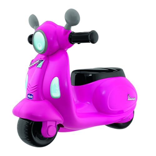 Chicco Motorrad Rutscher für Kinder Vespa Primavera, Kinderfahrzeug mit Elektronischem Bedienfeld, Lichtern und Geräuschen, Abnehmbare Stützräder, Max 25 kg, Kinderspielzeug von 1-3 Jahre, Pink von Chicco