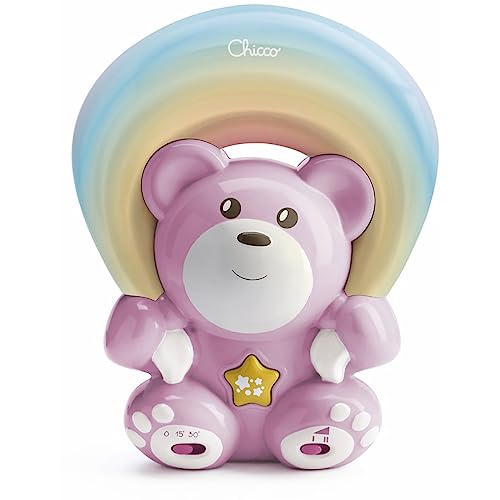 Chicco Regenbogenbär Musikprojektor, Baby&Kleinkind Nachtlicht, Teddybär mit entspannender Musik und Regenbogen Projektion mit einstellbarer Breite und Richtung, Babyspielzeug 0 Monate plus, Rosa von Chicco