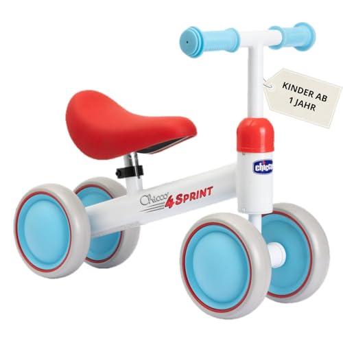 Chicco Ride-ON Quadricycle ohne Pedale, Pedalfreies Balance-Fahrrad für Kinder, Vierrad, leichtgängig, Gummiräder, weicher Rutschfester Sitz, rutschfeste Griffe, 1-3 Jahre, max. 20 kg, Weiß von Chicco