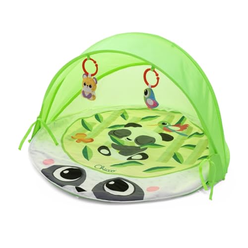 Chicco Spielmatte Magic Forest, Baby Aktivitätendecke mit weicher Panda-Matte, klappbares und abnehmbares Verdeck, mit atmungsaktivem Netz, für drinnen und draußen, Babyspielzeug 0+ Monate von Chicco