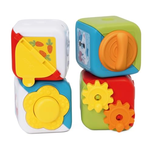Chicco 2in1 Multiaktivitäts-Würfel, Set mit 4 farbigen Tierblöcken, stapelbar für sensorischen Spaß, manuelle und logische Aktivitäten, Spielzeug für Kinder, 10-36 Monate von Chicco